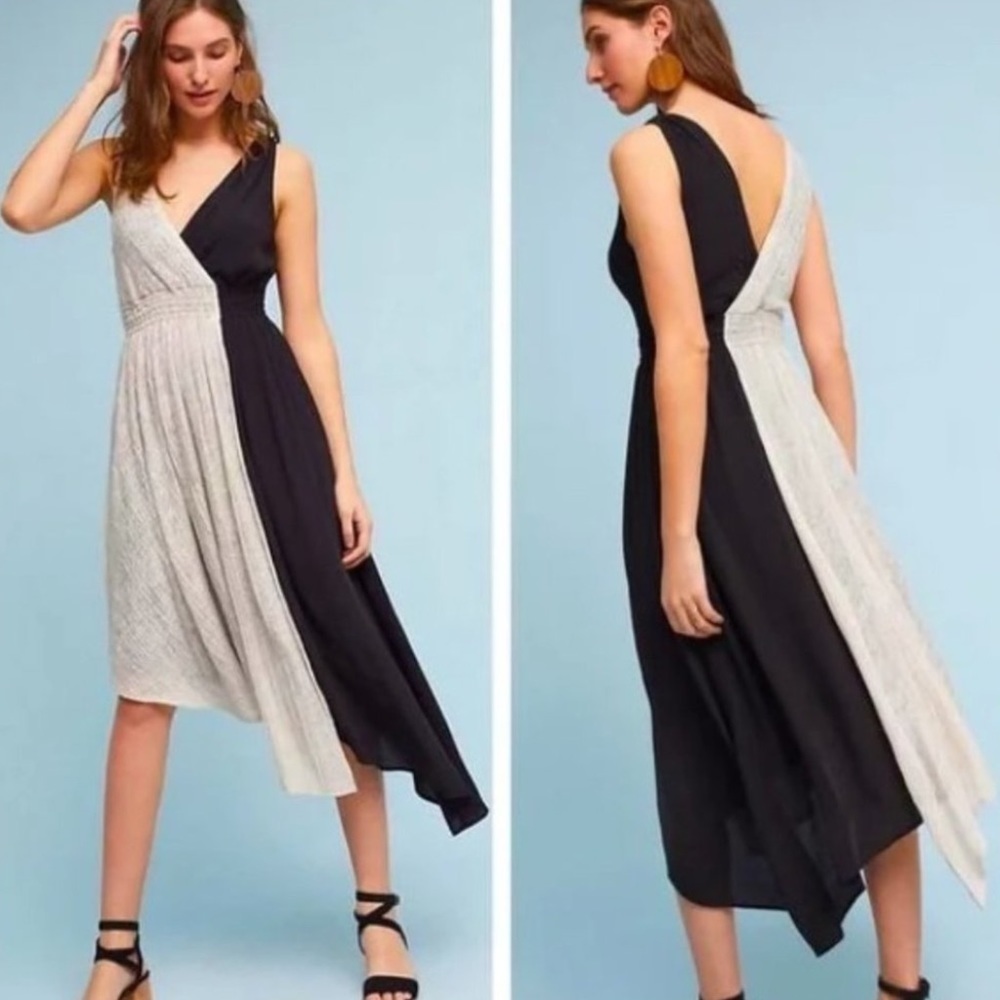 Maeve Elisabel Two Tone Tank Top Fit & Flare Asymmetrical Lined Sz S Midi Dress